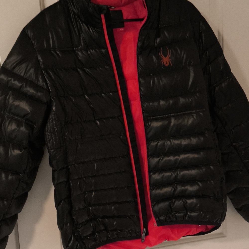 Spyder Black Puffer Jacket with Red Lining
